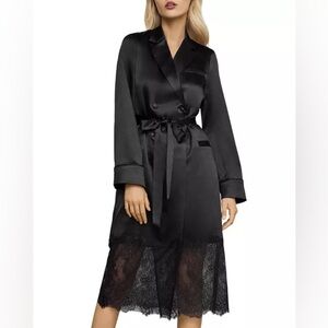 BCBGMaxAzria Lace-Trim Satin Trench Coat, BNWT, size Small